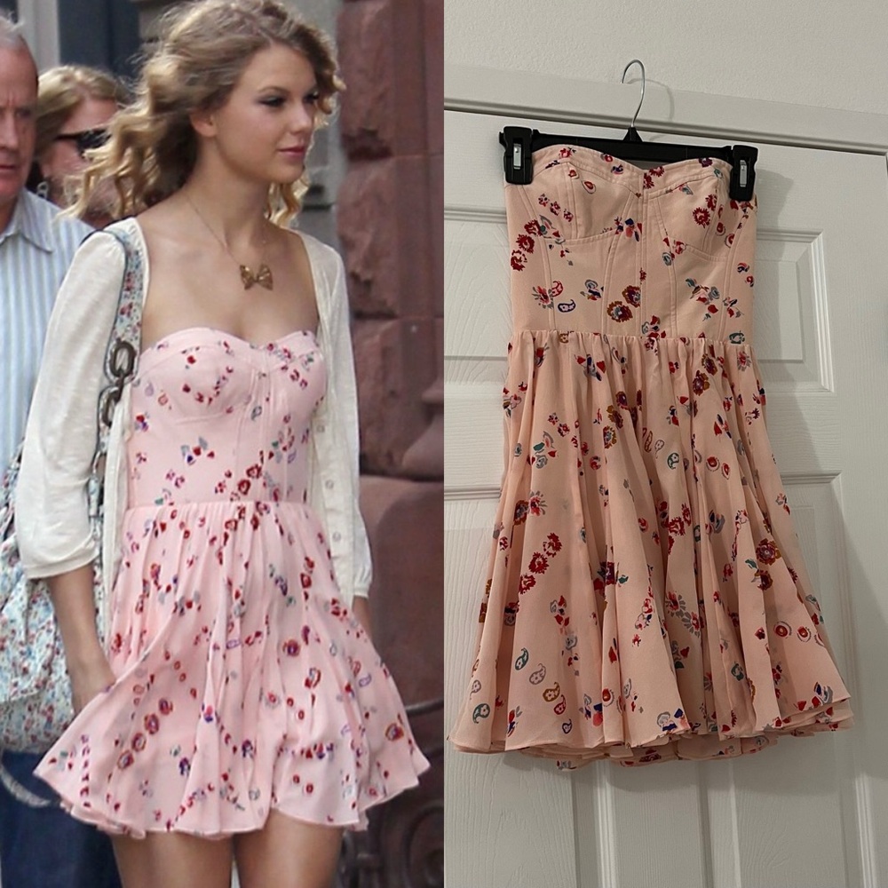 Taylor Swift Rebecca Taylor Corset Dress Pink Strapless Floral